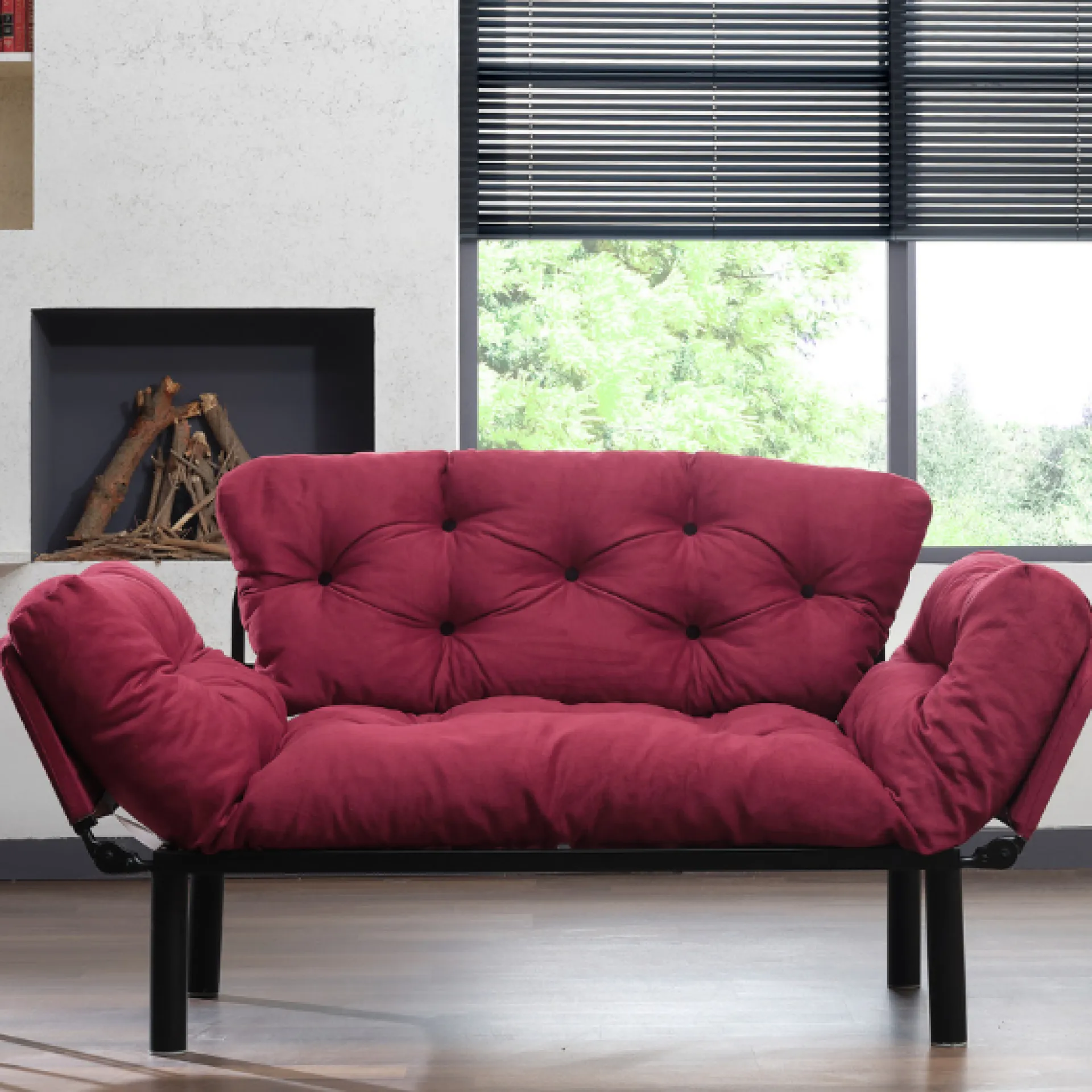 Emob Nitta 2-Sitzer-Schlafsofa | Metallrahmen | Kastanienbraun