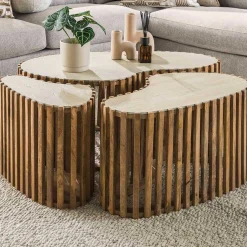 Emob Nuovo Nierenförmiger Travertin Couchtisch Set/3