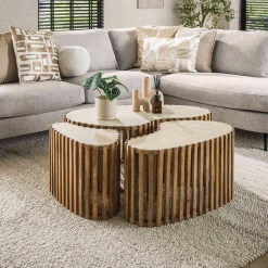 Emob Nuovo Nierenförmiger Travertin Couchtisch Set/3