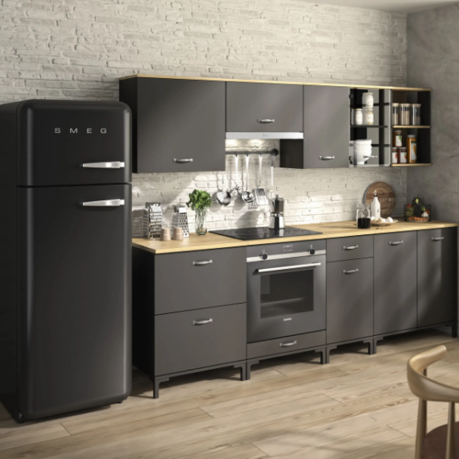 Oberschrank Manno 40cm mit 1 Tür - schwarz/eiche