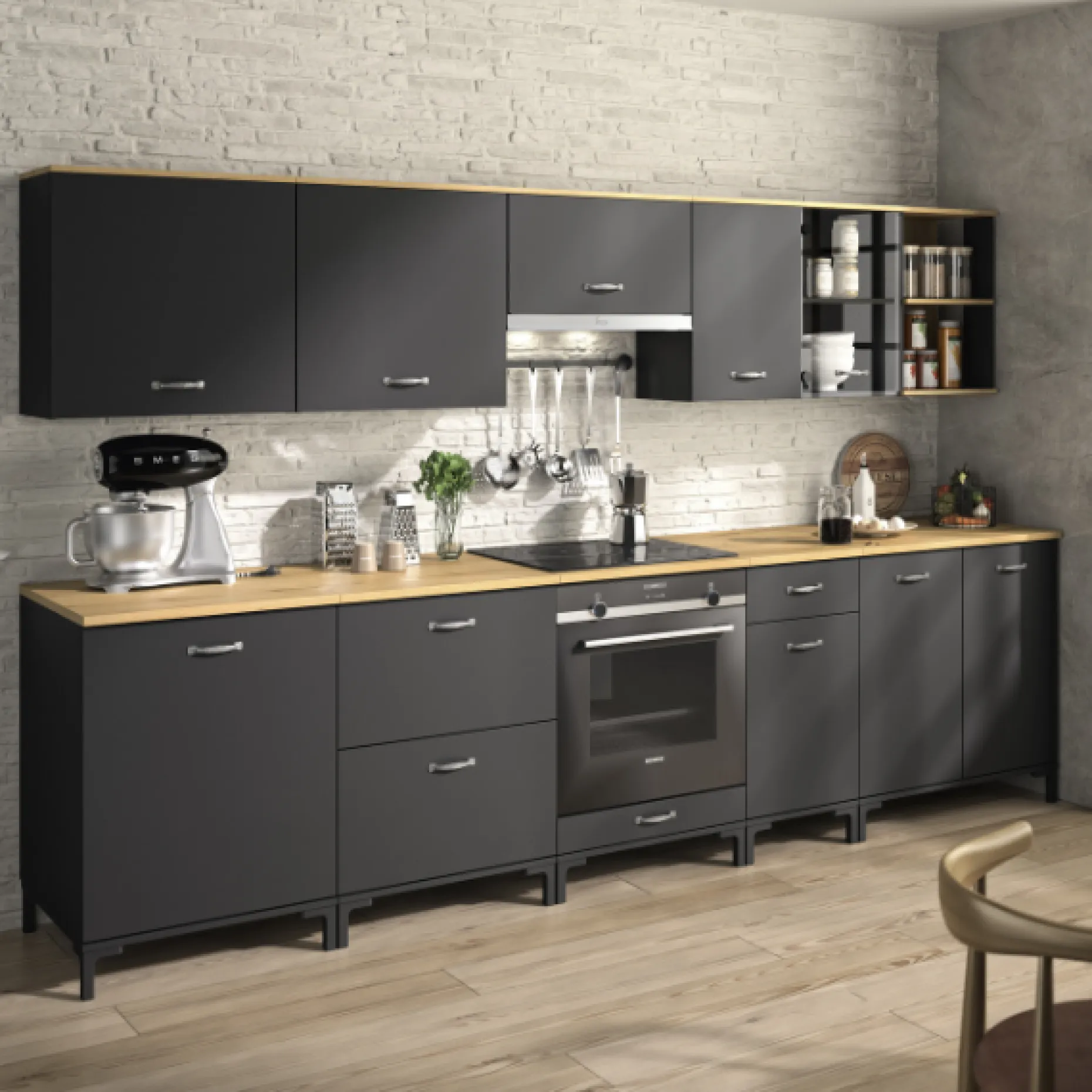 Oberschrank Manno 60cm mit 1 Tür - schwarz/eiche