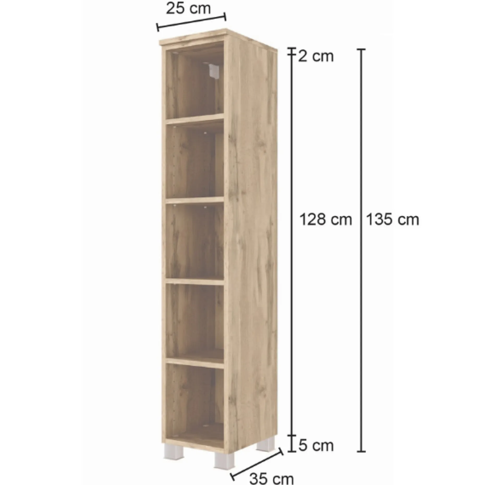 Offener Badezimmerschrank Malvo 25cm 4 Einlegeböden - Eiche
