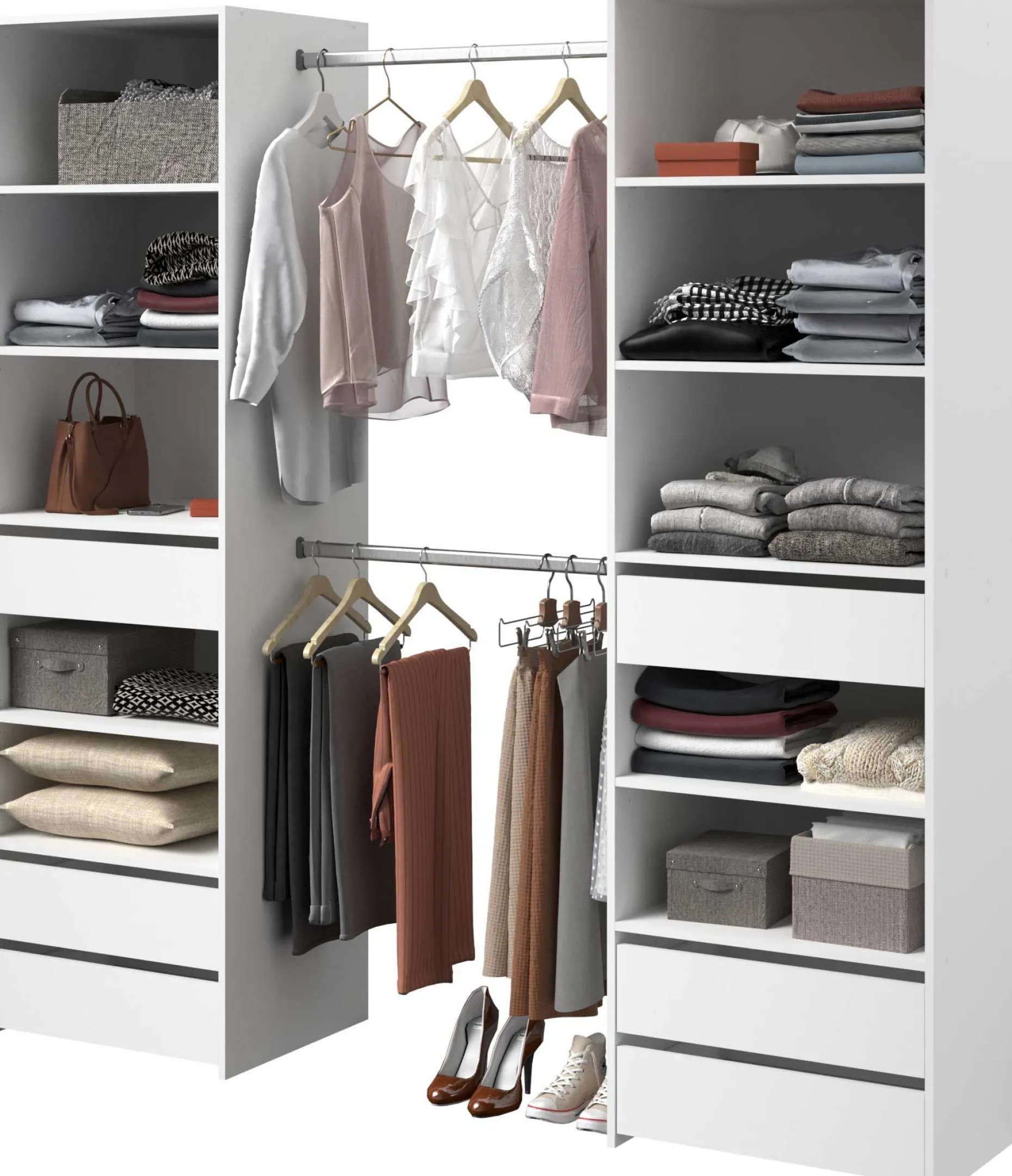 Offener Kleiderschrank Anita - 200x50x200cm - 6 Schubladen - weiß