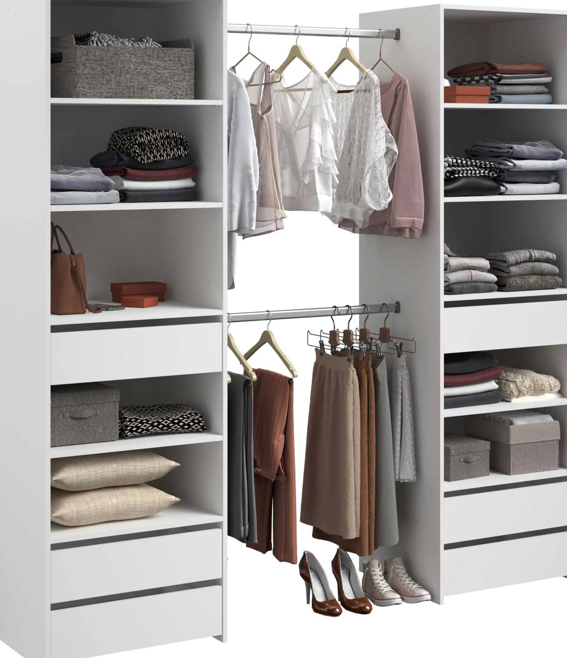 Offener Kleiderschrank Anita - 200x50x200cm - 6 Schubladen - weiß