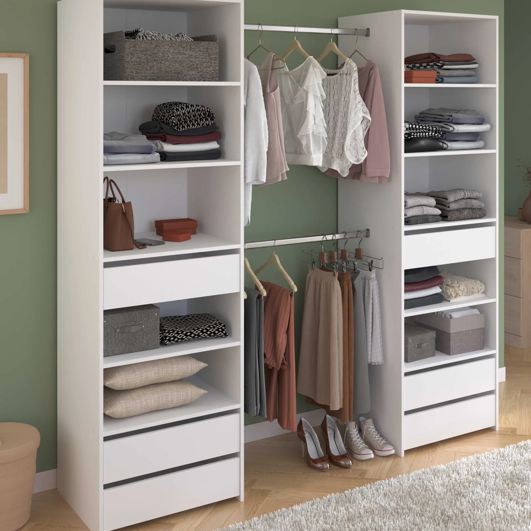 Offener Kleiderschrank Anita - 200x50x200cm - 6 Schubladen - weiß