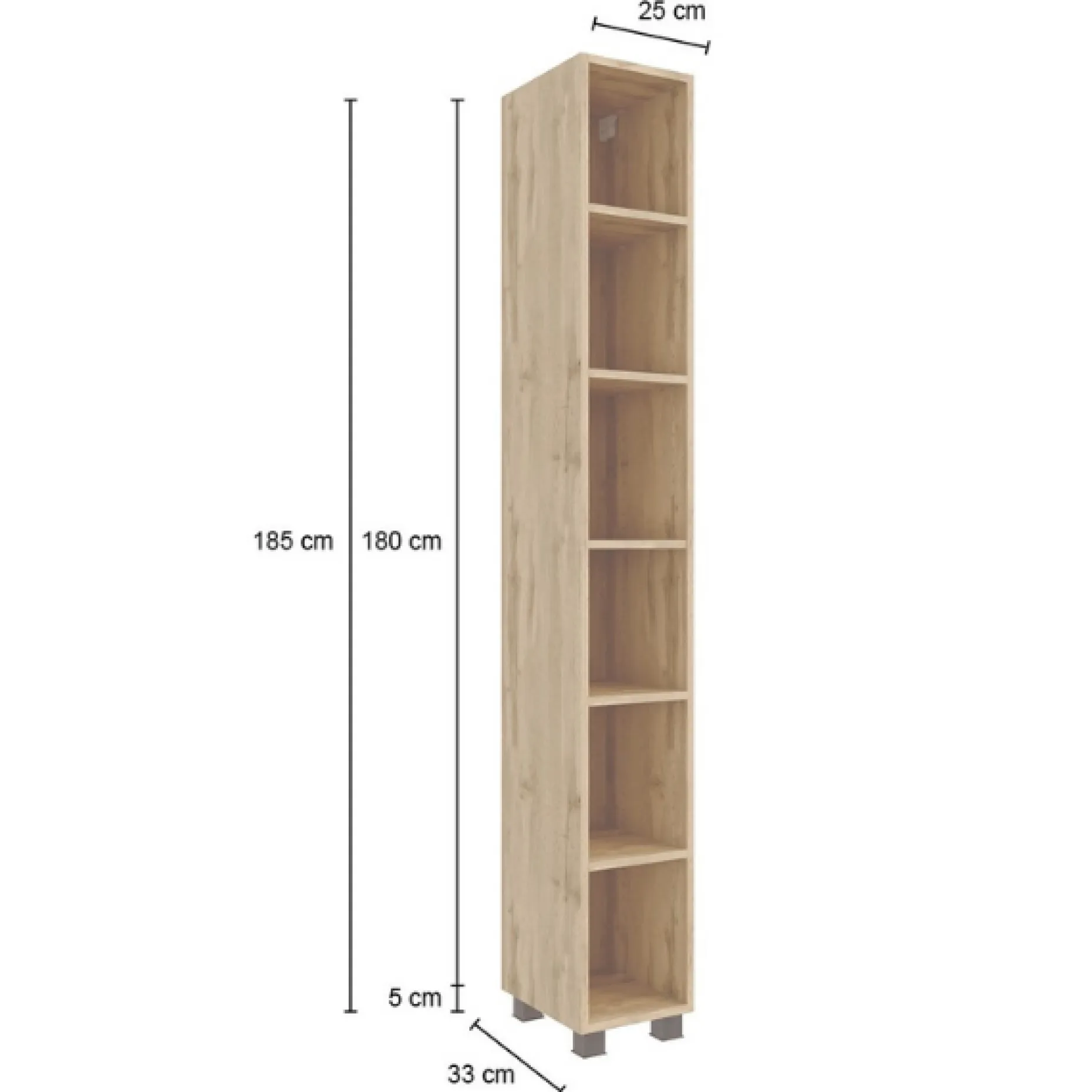 Offener Säulenschrank Malvo 25cm 5 Fachböden - Eiche