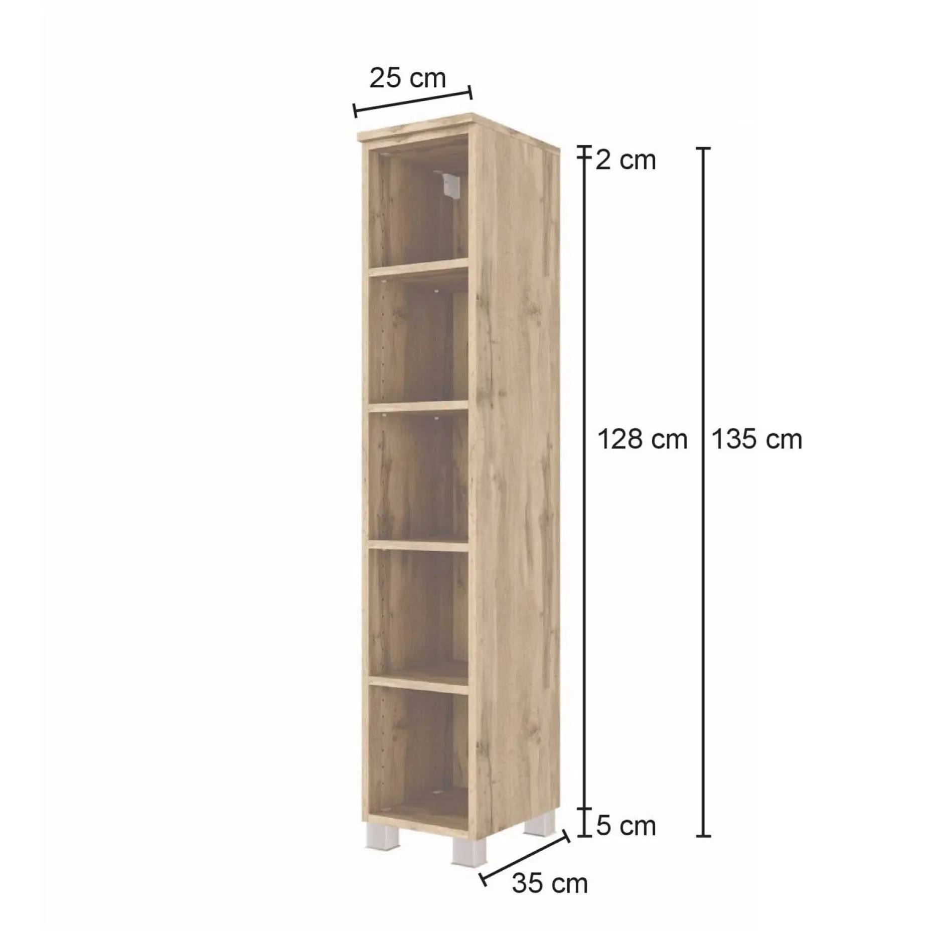 Offener Säulenschrank Sefa niedrig 25cm - Eiche wotan