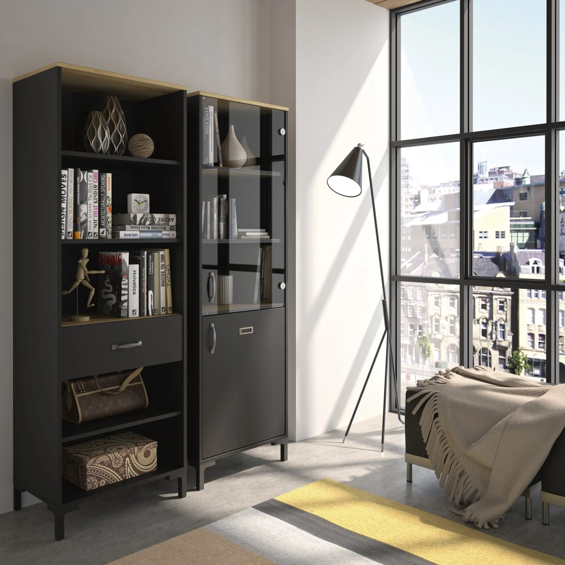 Offenes Bücherregal Manchester | 56 x 40 x 171 cm | Design Helvezia Oak