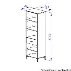 Offenes Bücherregal Manchester | 56 x 40 x 171 cm | Design Helvezia Oak