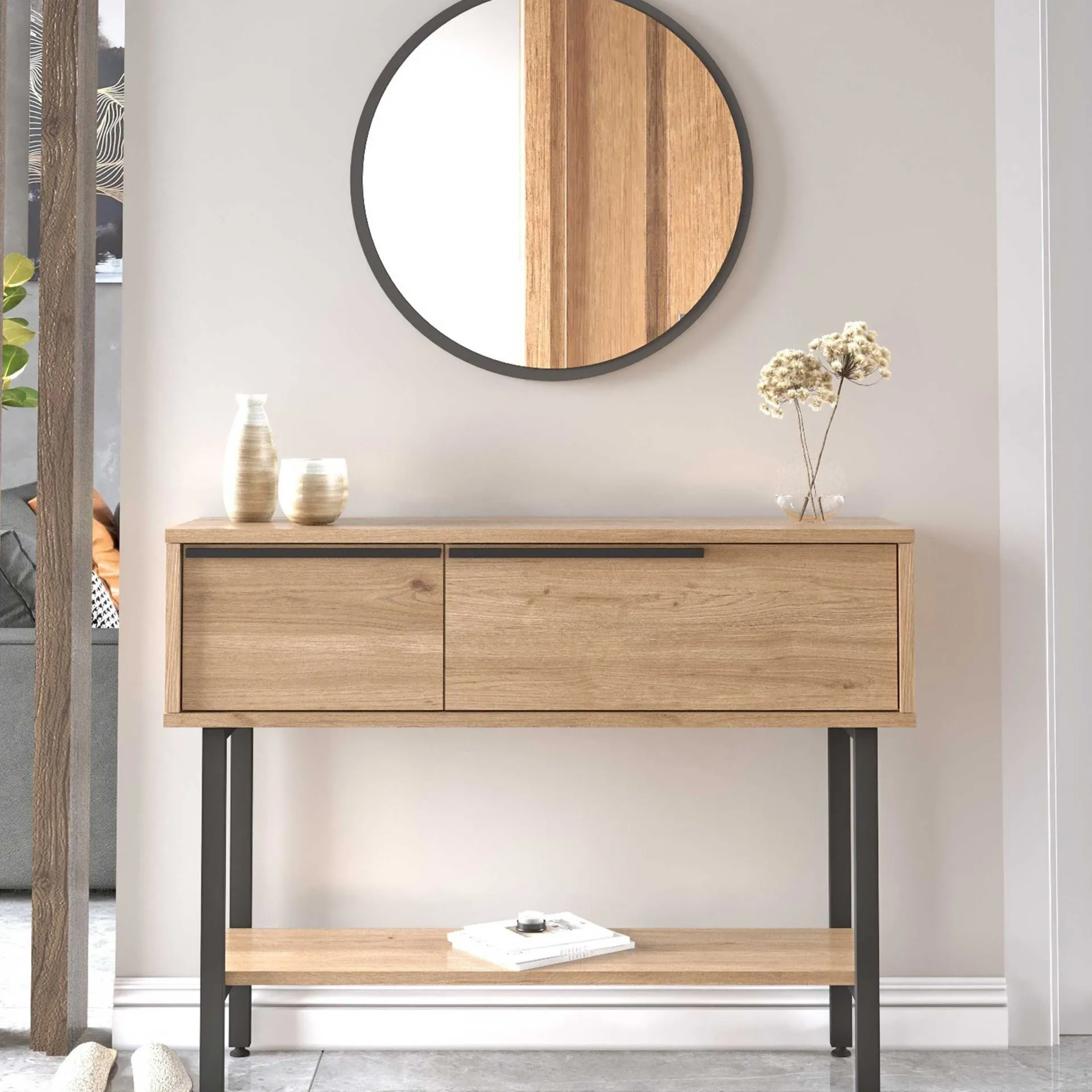 Emob ON12 Sideboard | 100x30x76cm | mit Spiegel | Walnuss