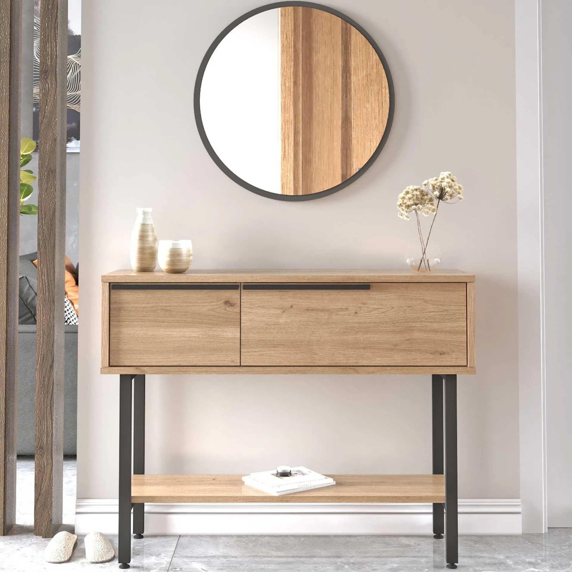 Emob ON12 Sideboard | 100x30x76cm | mit Spiegel | Walnuss