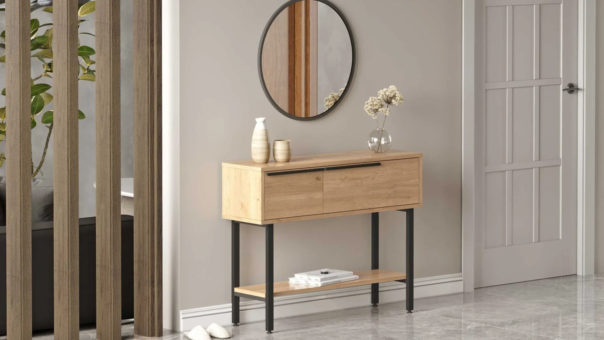 Emob ON12 Sideboard | 100x30x76cm | mit Spiegel | Walnuss