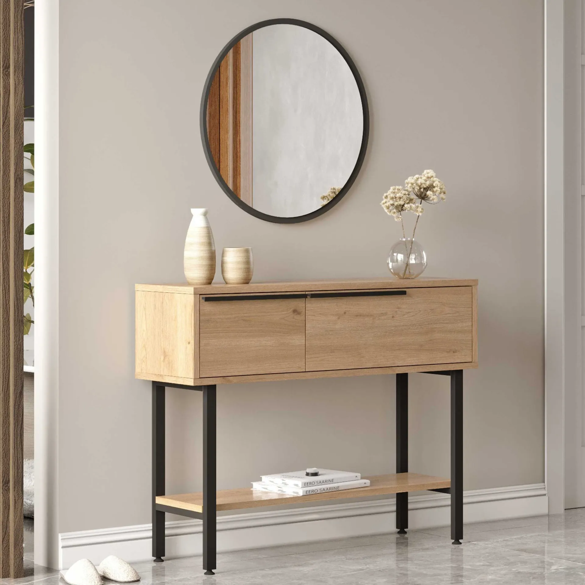 Emob ON12 Sideboard | 100x30x76cm | mit Spiegel | Walnuss