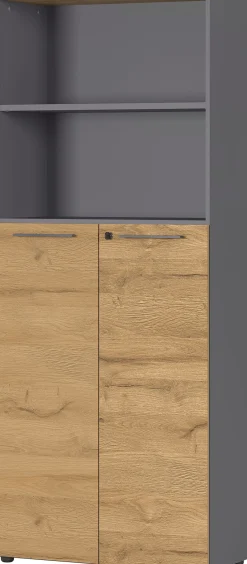 Osmond 80cm Aktenschrank mit 2 Türen und 2 offenen Fächern - Eiche/Graphit