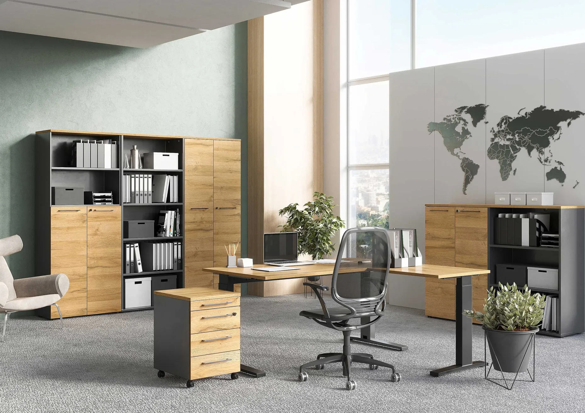 Osmond 80cm Aktenschrank mit 2 Türen - Eiche/Graphit
