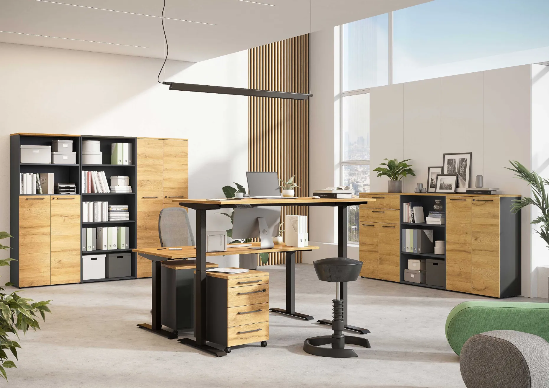 Osmond 80cm Aktenschrank mit 2 Türen - Eiche/Graphit