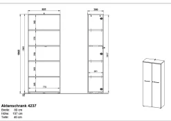 Osmond 80cm Aktenschrank mit 2 Türen - Eiche/Graphit