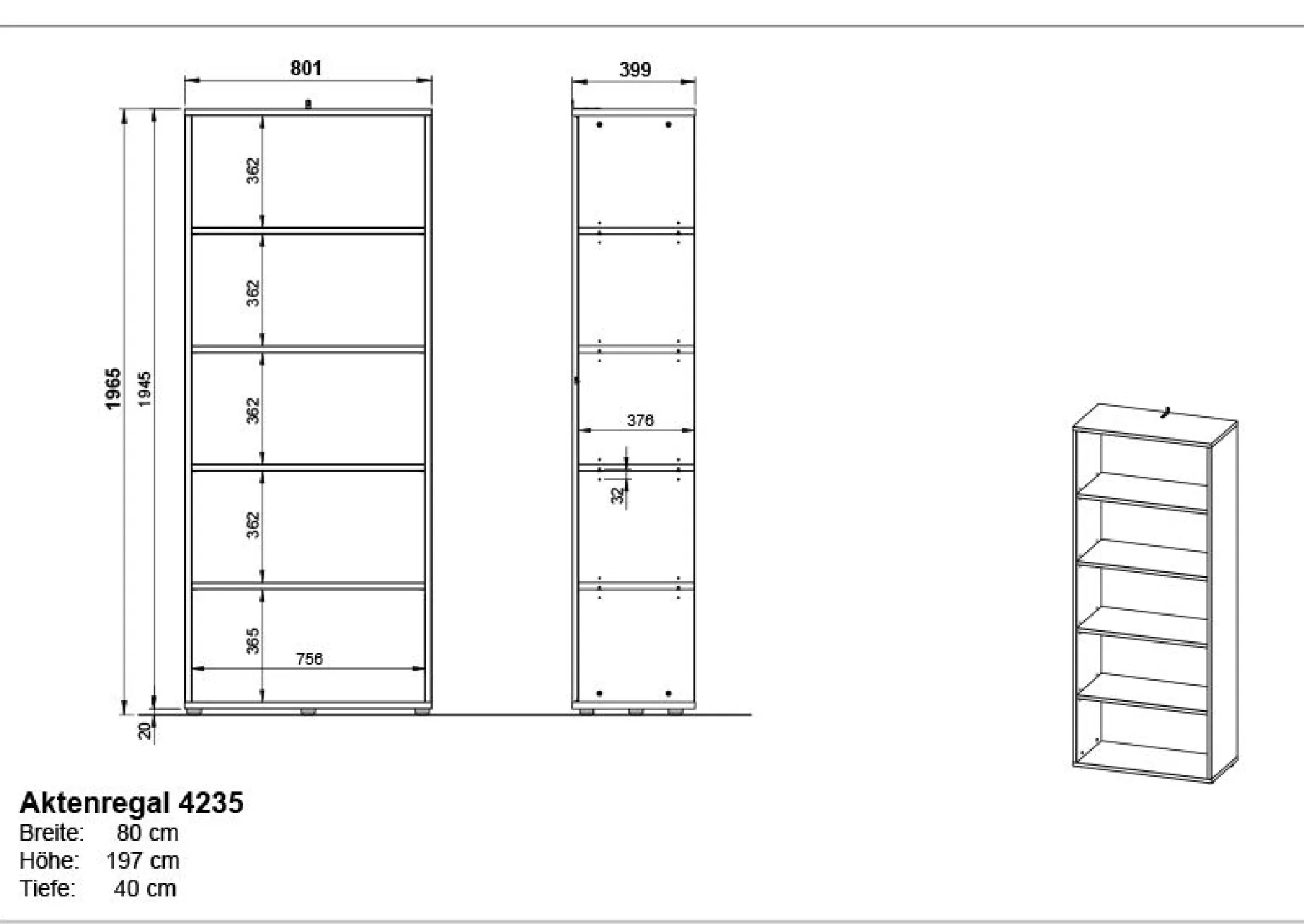 Osmond 80cm Bücherregal - graphit/quecksilber