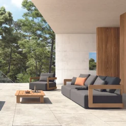 Gescova Outdoor Sessel Raphael - Teakholz und Agora Kissen - Schwarz