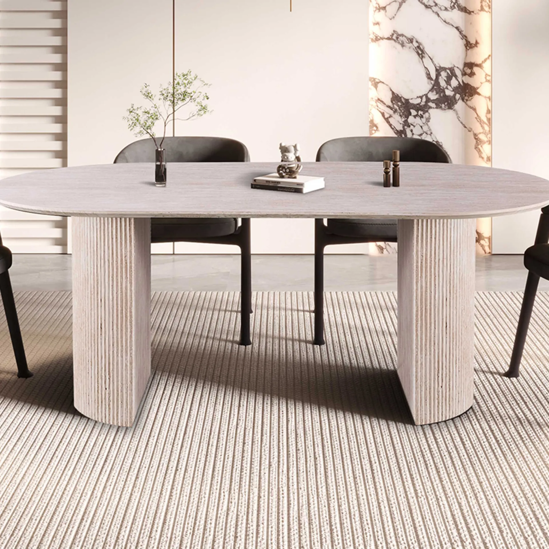 Rousseau Ovaler Esstisch Lagos - 200x100x76cm - Travertin