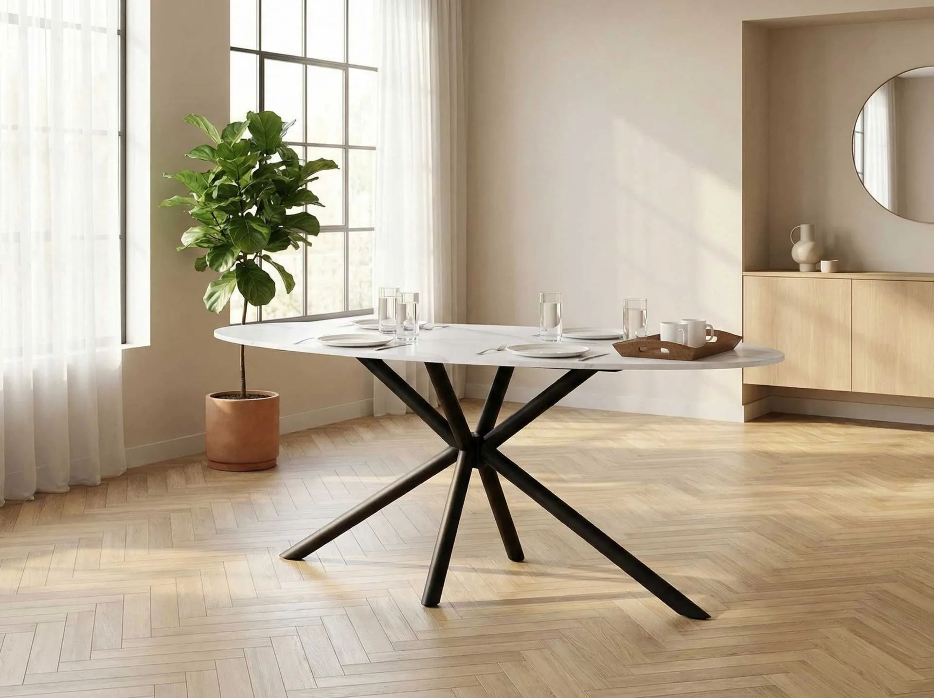 CBA Ovaler Esstisch Matera - 180x90x75cm - Marmor/schwarz