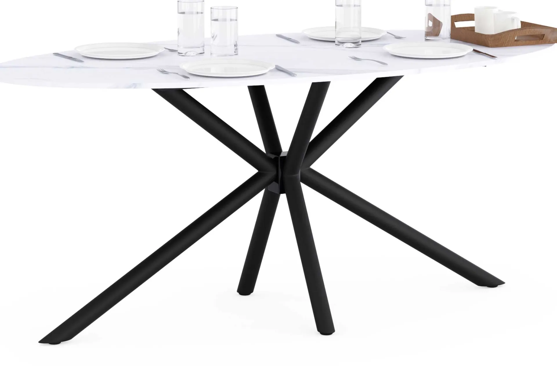 CBA Ovaler Esstisch Matera - 180x90x75cm - Marmor/schwarz