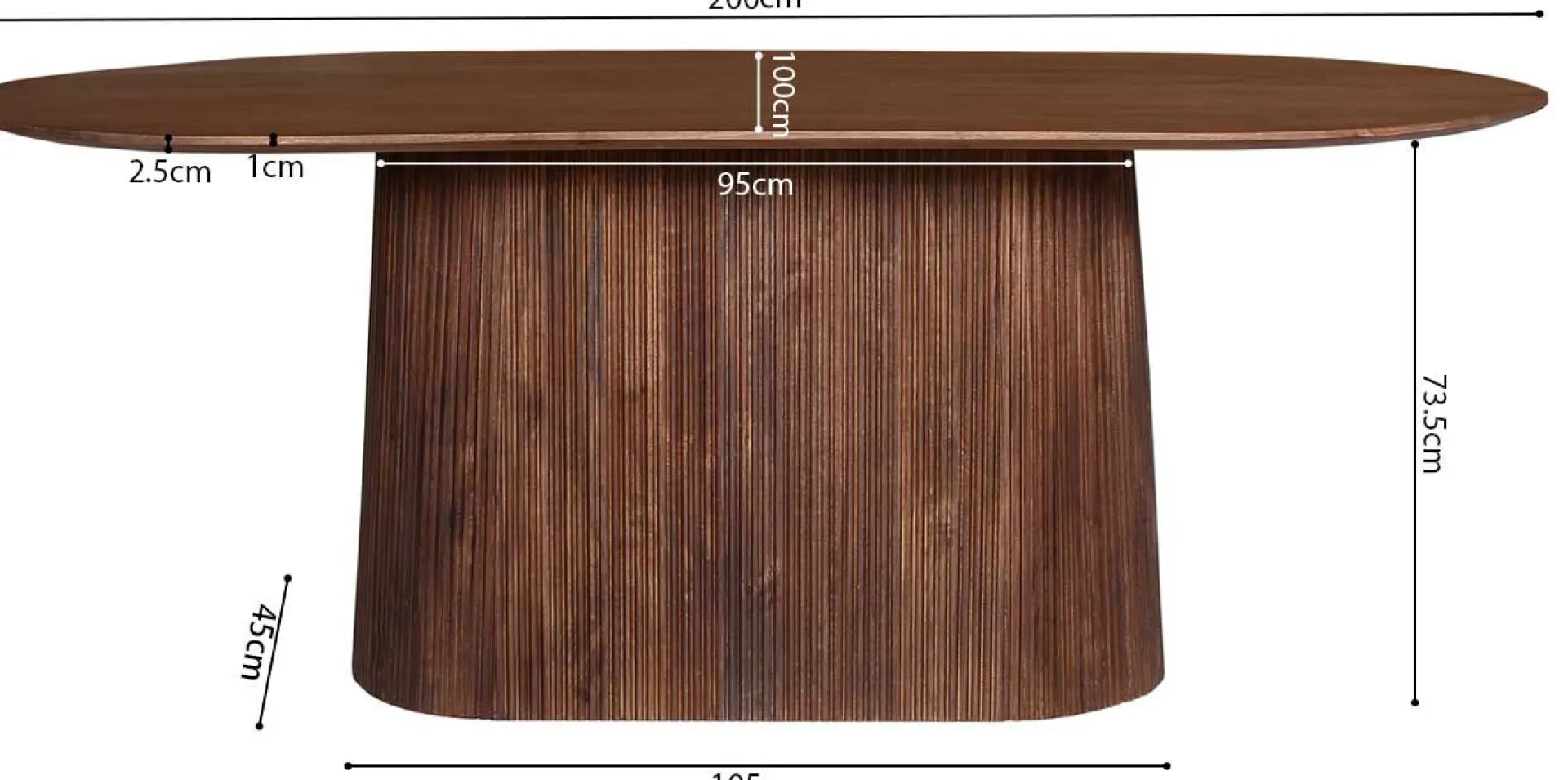 Rousseau Ovaler heller Tisch Miguel - 200 cm | Massivholz Mango | H76 x B200 x T100 cm