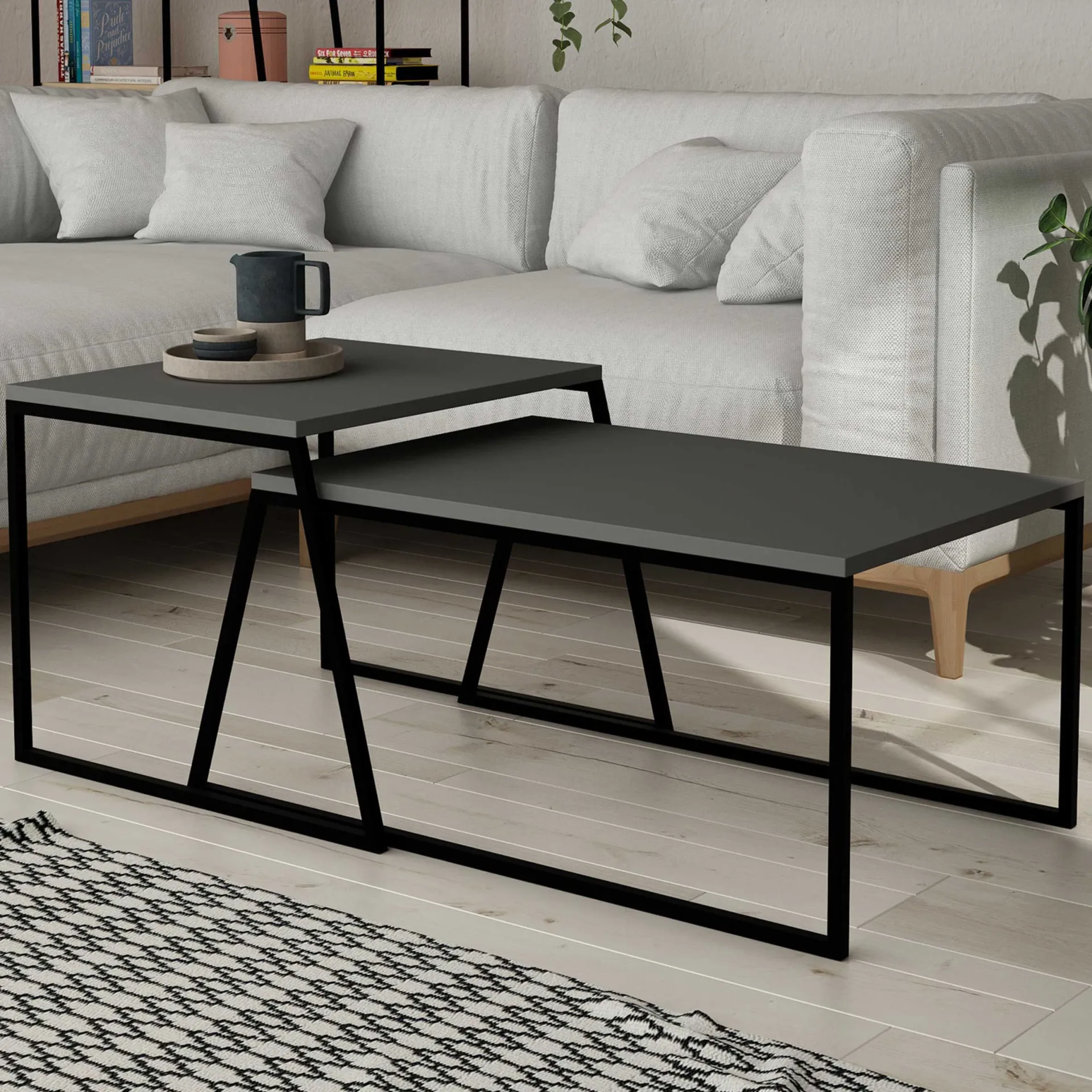 Emob Pal Couchtisch-Set | 100 % MELAMIN | , Schwarz