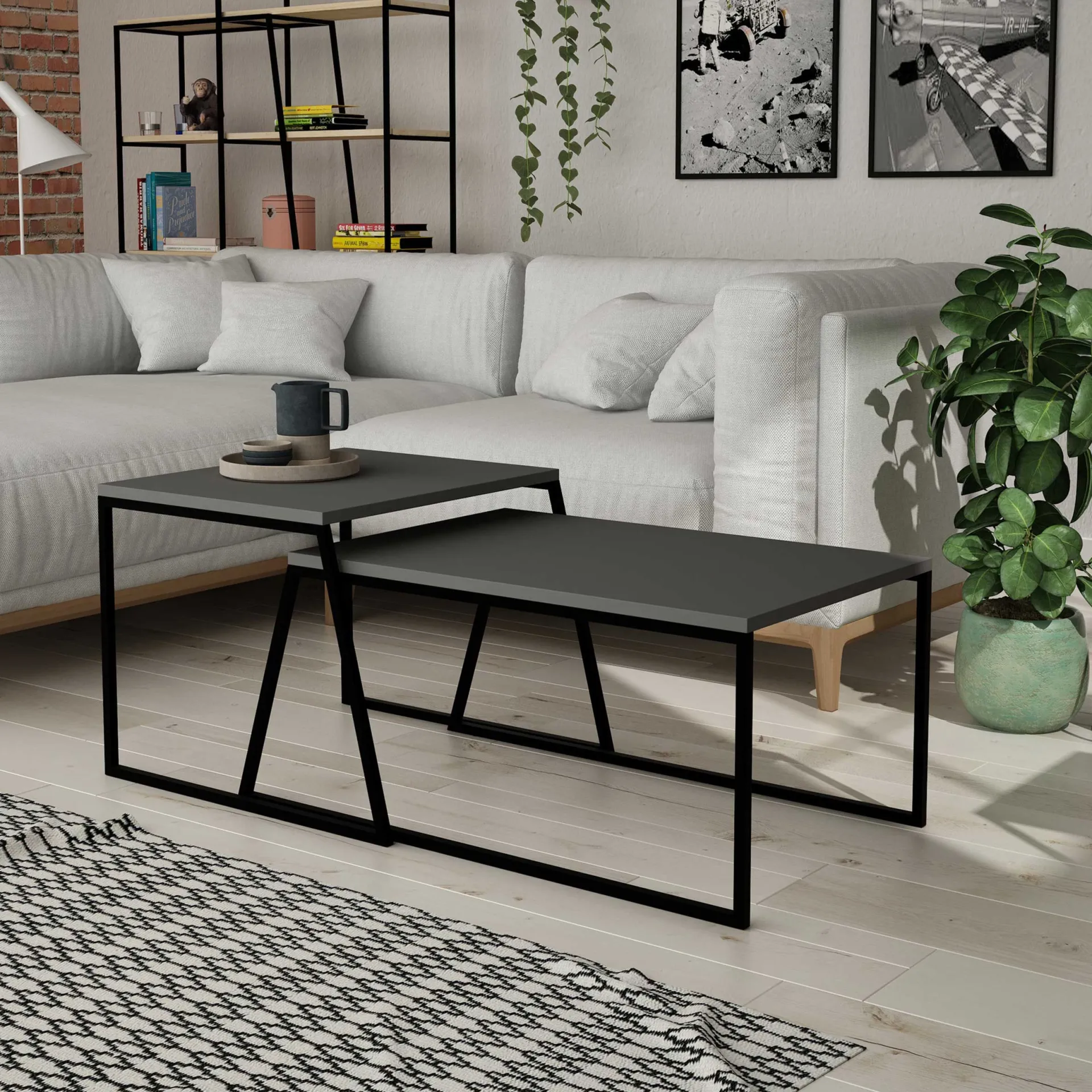 Emob Pal Couchtisch-Set | 100 % MELAMIN | , Schwarz