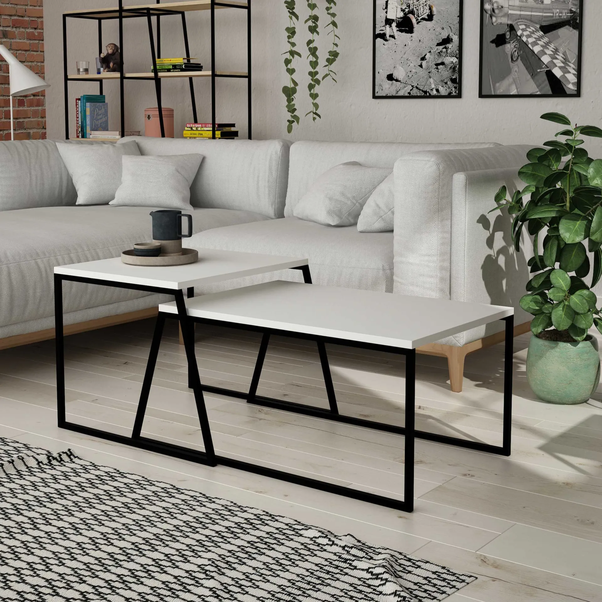 Emob Pal Couchtisch-Set | 100 % MELAMIN | , Schwarz