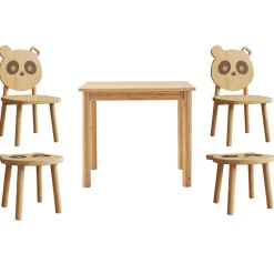 Kinder Emob Exclusive PandaKindertischset : Tisch, zwei Stühle, zwei Hocker - Bambusholz