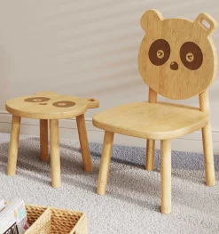 Kinder Emob Exclusive PandaKindertischset : Tisch, zwei Stühle, zwei Hocker - Bambusholz