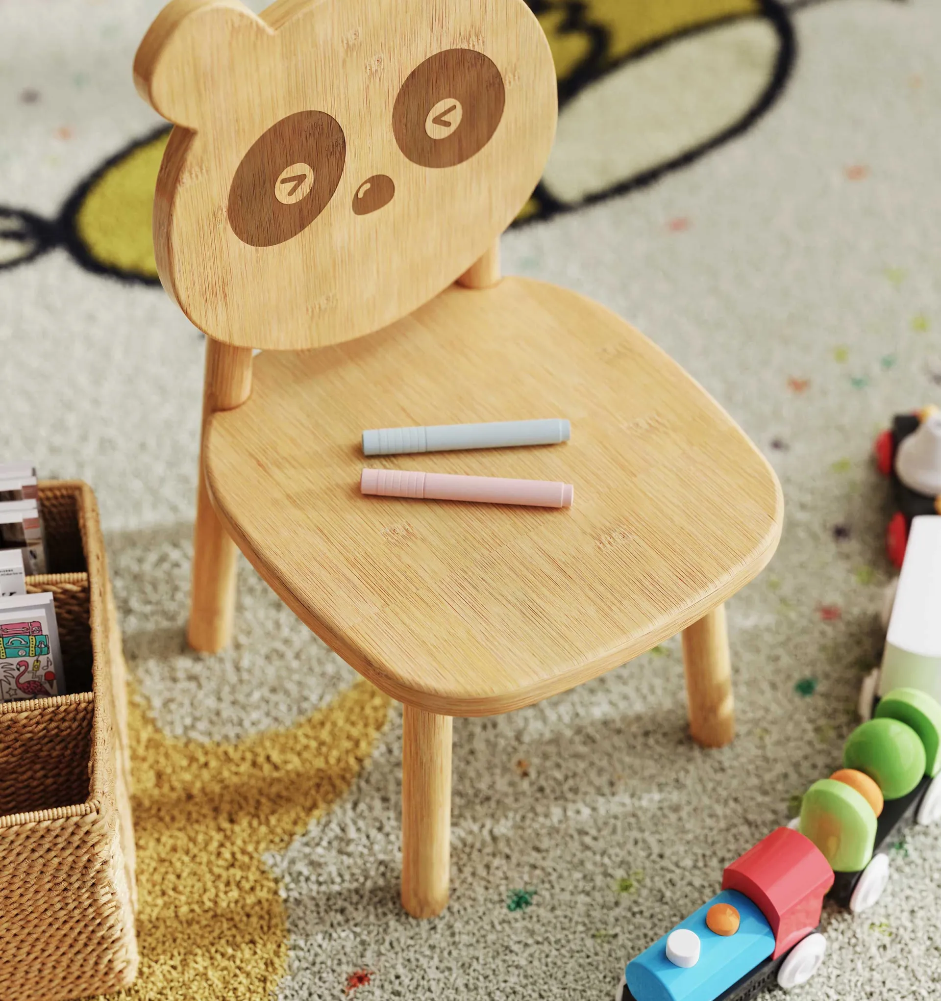 Kinder Emob Exclusive PandaKindertischset : Tisch, zwei Stühle, zwei Hocker - Bambusholz