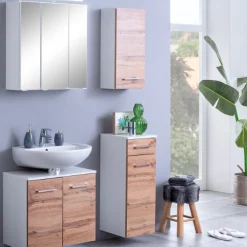Held ParesBadezimmer : Spiegelschrank, Waschtischunterschrank, Hängeschränke - Eiche/Weiß