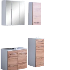 Held ParesBadezimmer : Spiegelschrank, Waschtischunterschrank, Hängeschränke - Eiche/Weiß