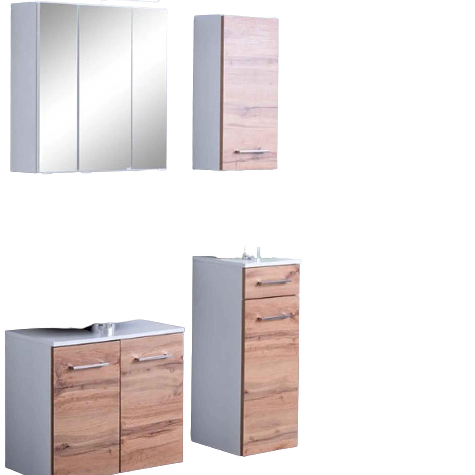 Held ParesBadezimmer : Spiegelschrank, Waschtischunterschrank, Hängeschränke - Eiche/Weiß