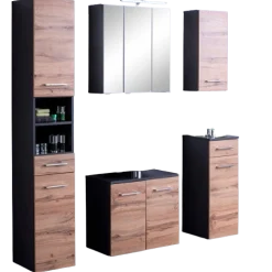 Held ParesBadezimmer : Säulenschrank, Spiegelschrank, Waschtischunterschrank, Hängeschränke - graphit/gelb