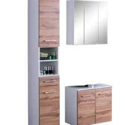 Held ParesBadezimmer : Säulenschrank, Spiegelschrank, Waschtischunterschrank - Eiche/Weiß