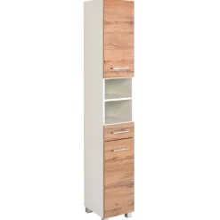 Held ParesBadezimmer : Säulenschrank, Spiegelschrank, Waschtischunterschrank - Eiche/Weiß