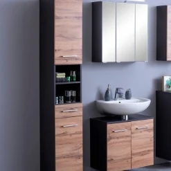 Held ParesBadezimmer : Säulenschrank, Spiegelschrank, Waschtischunterschrank - graphit/gelb