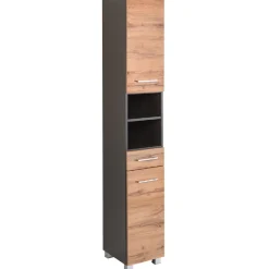 Held ParesBadezimmer : Säulenschrank, Spiegelschrank, Waschtischunterschrank - graphit/gelb