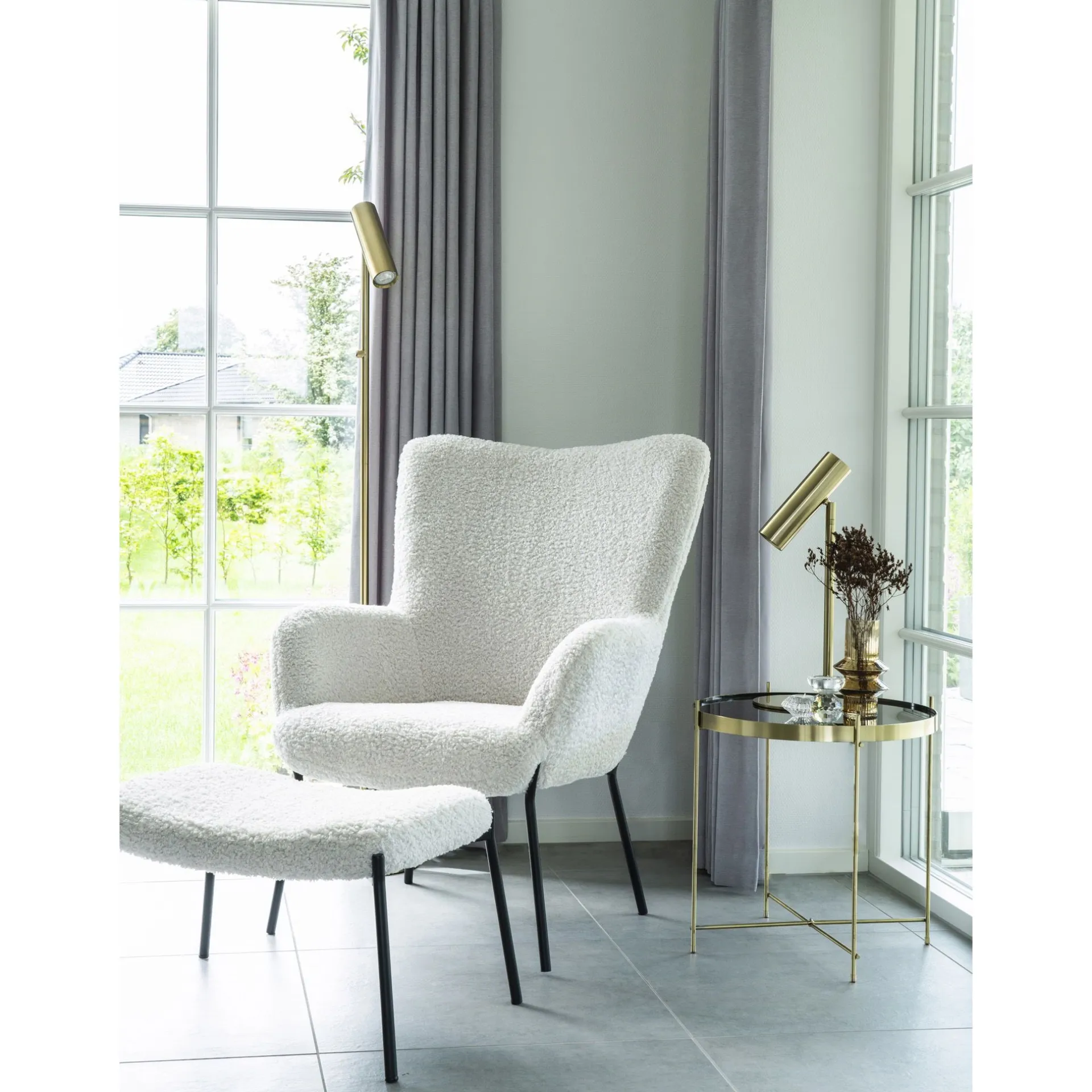 House Nordic Paris Messing Tischlampe - Elegantes Design, 200 cm Stoffkabel