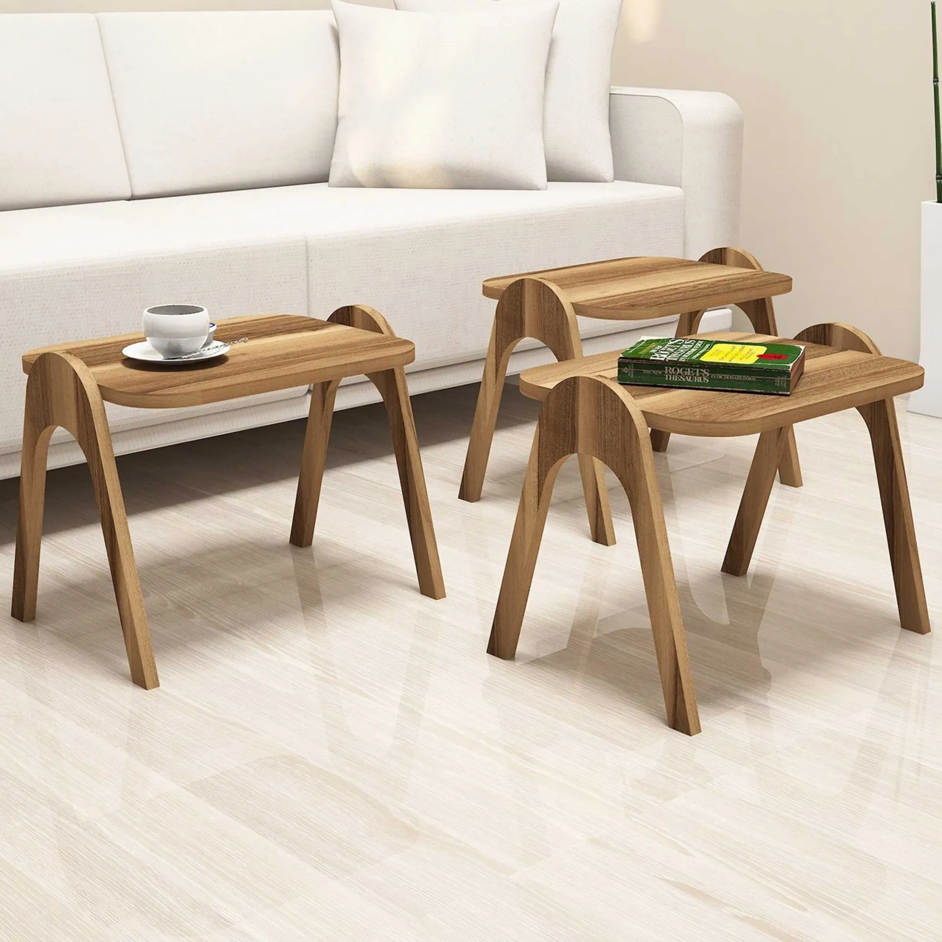 Emob Paris Satztisch (3-teilig) | 100 % MELAMIN | Walnuss