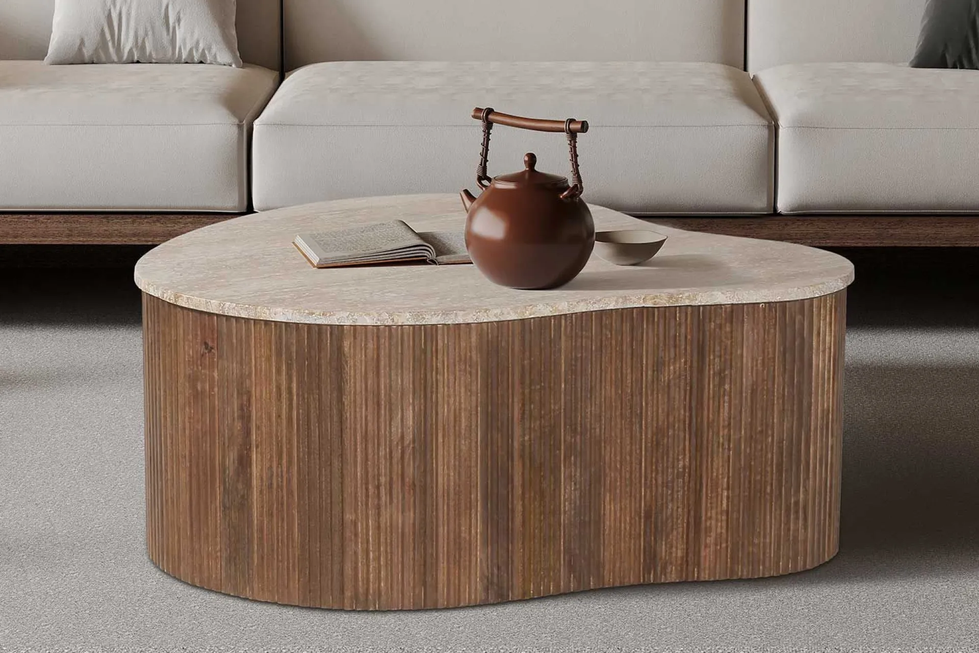 Rousseau Paul 83 cm Mangoholz Couchtisch mit Travertin