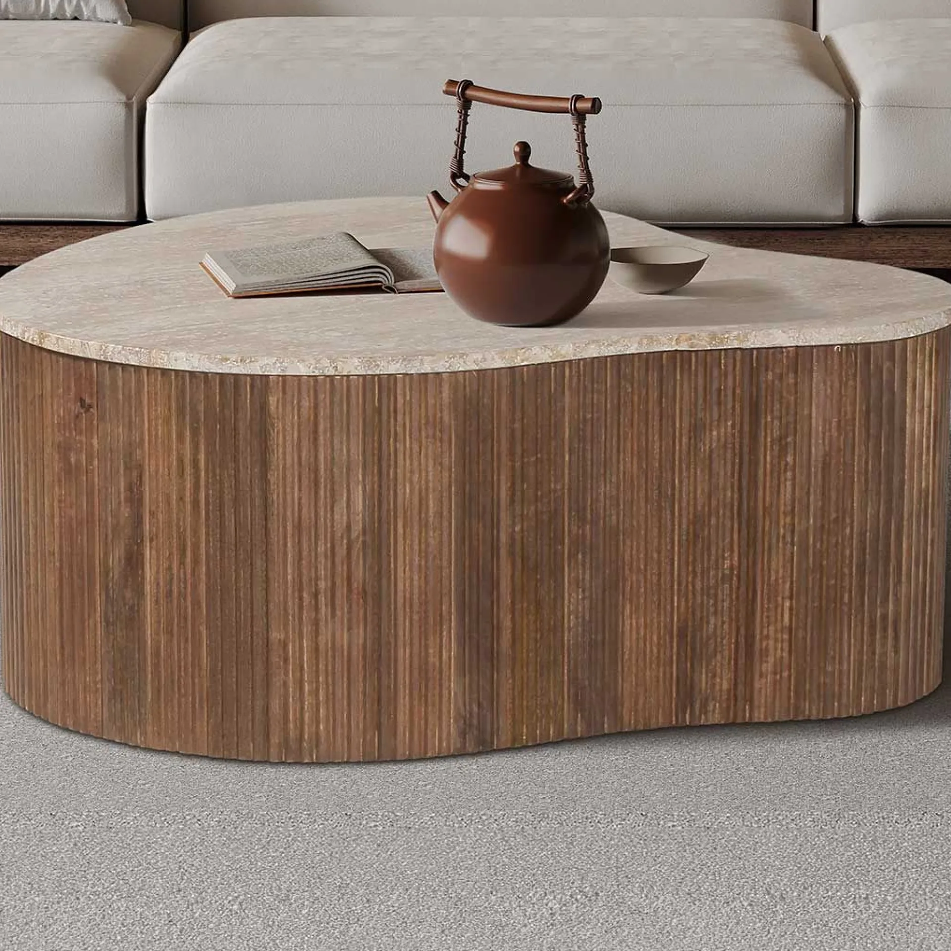 Rousseau Paul 83 cm Mangoholz Couchtisch mit Travertin