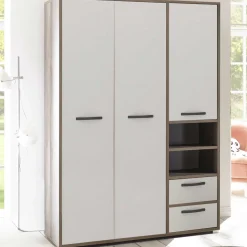 Petrus Kleiderschrank 138cm mit 3 Türen und 2 Schubladen - weiß/ driftwood