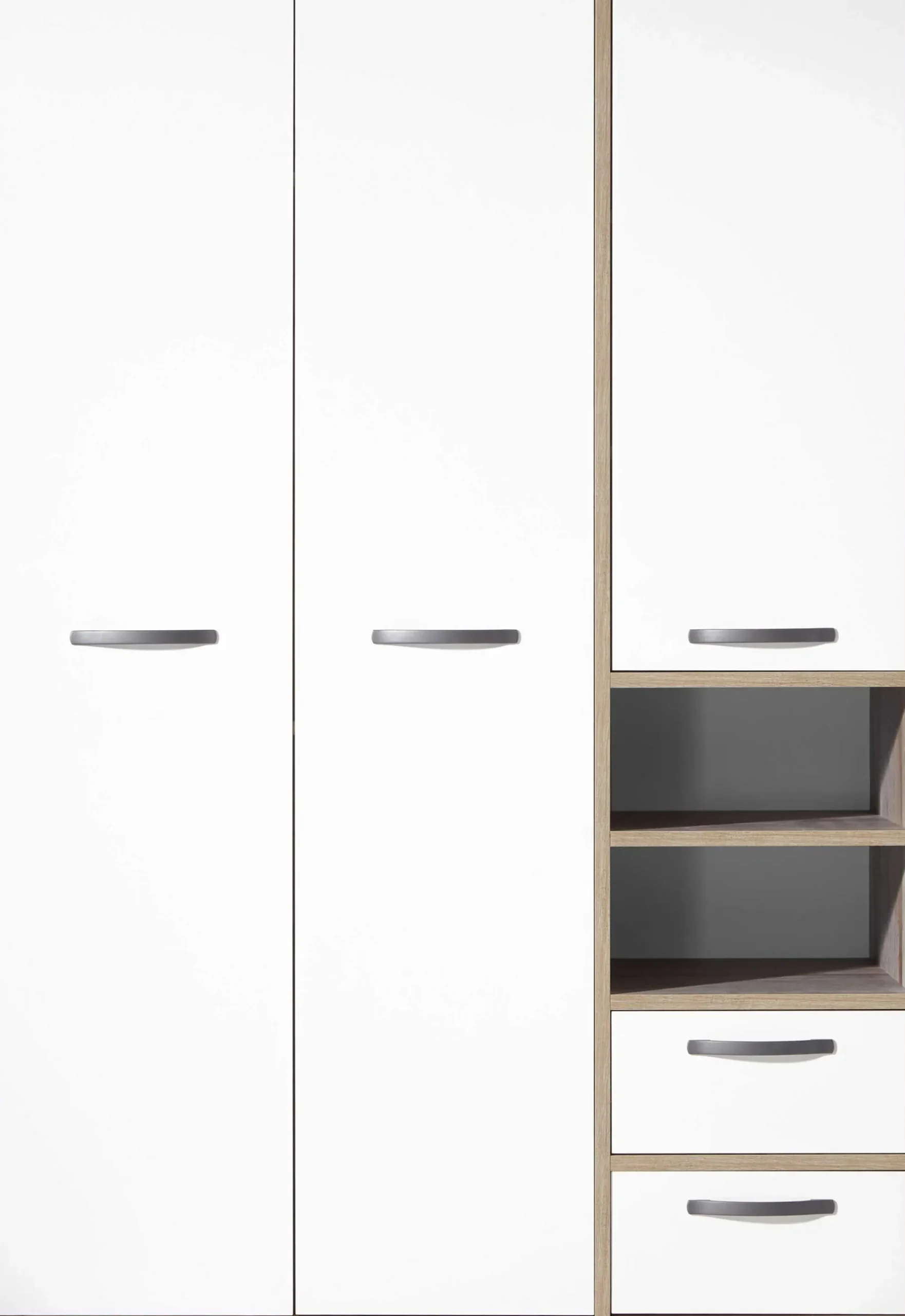 Petrus Kleiderschrank 138cm mit 3 Türen und 2 Schubladen - weiß/ driftwood