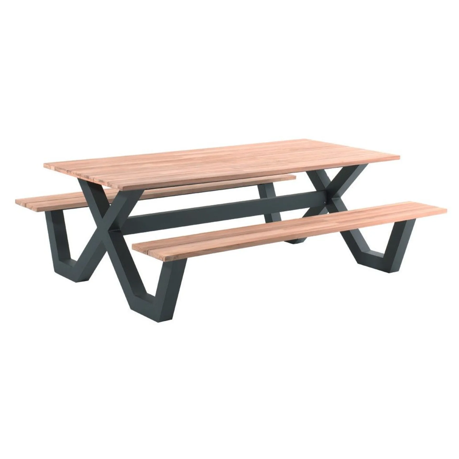 Gescova Picknicktisch Charles - Teakholz, Aluminium - 280x100x76 cm - Braun/Schwarz