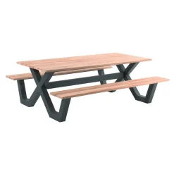 Gescova Picknicktisch Charles 220x100 cm - Carelli - Aluminium & Teak - Schwarz/Braun