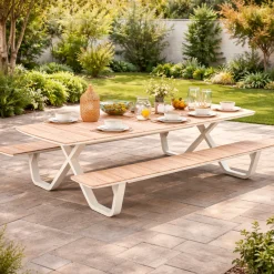Gescova Picknicktisch Mary - - Teakholz & Aluminium - 300x200x75 cm - Beige